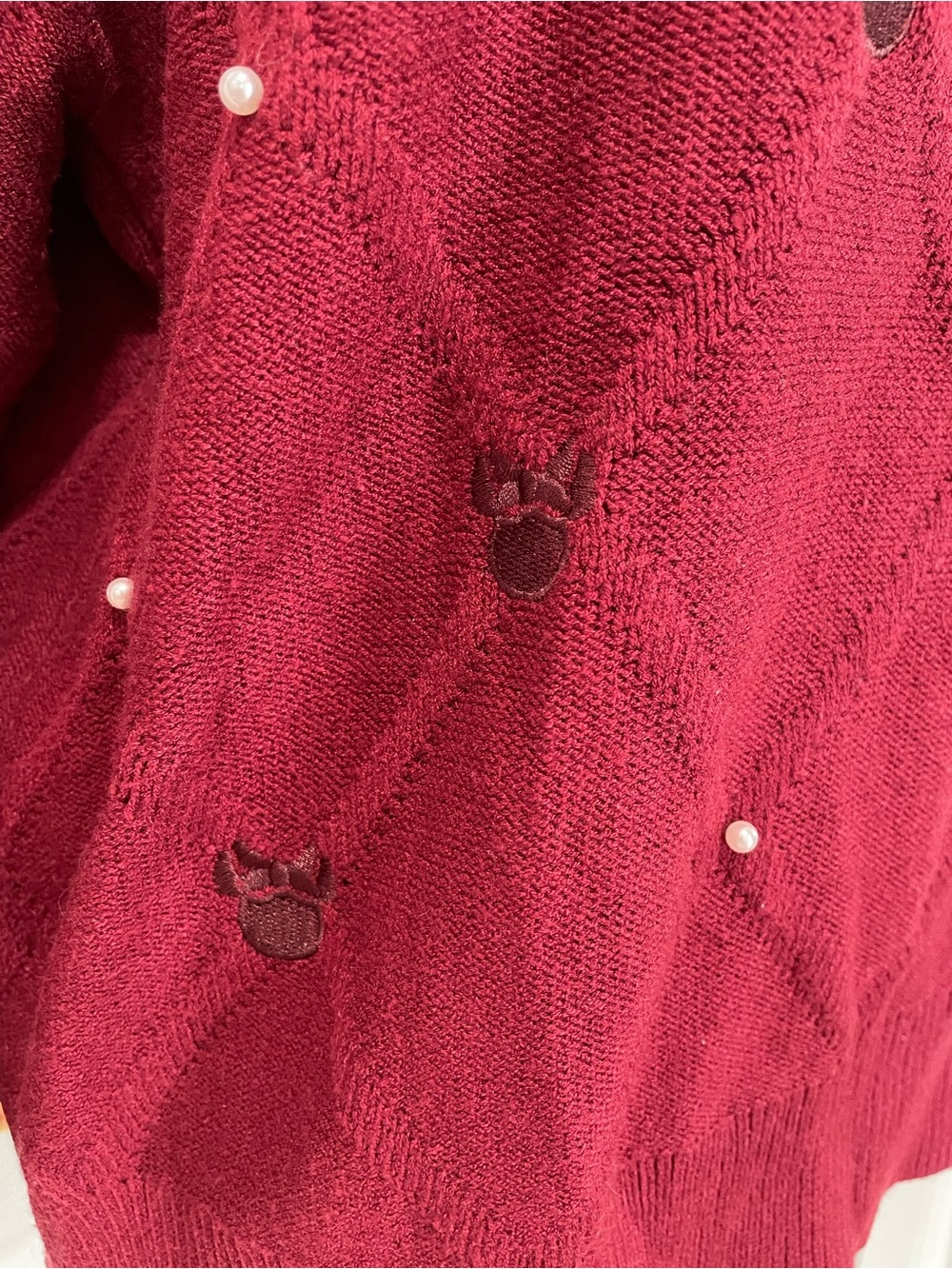 Disney Burgundy Mini Mouse Crewneck Sweater with Faux Pearl Accents - Picture 4 of 8